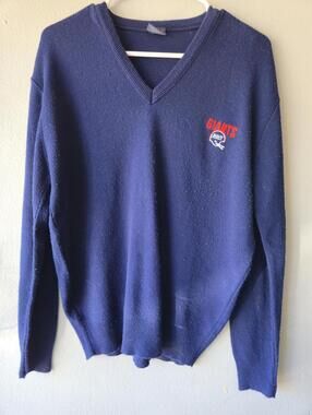 Vintage 80S NEW YORK GIANTS MADE IN USA GARAN Navy Blue V-Neck Sweater MEDIUM